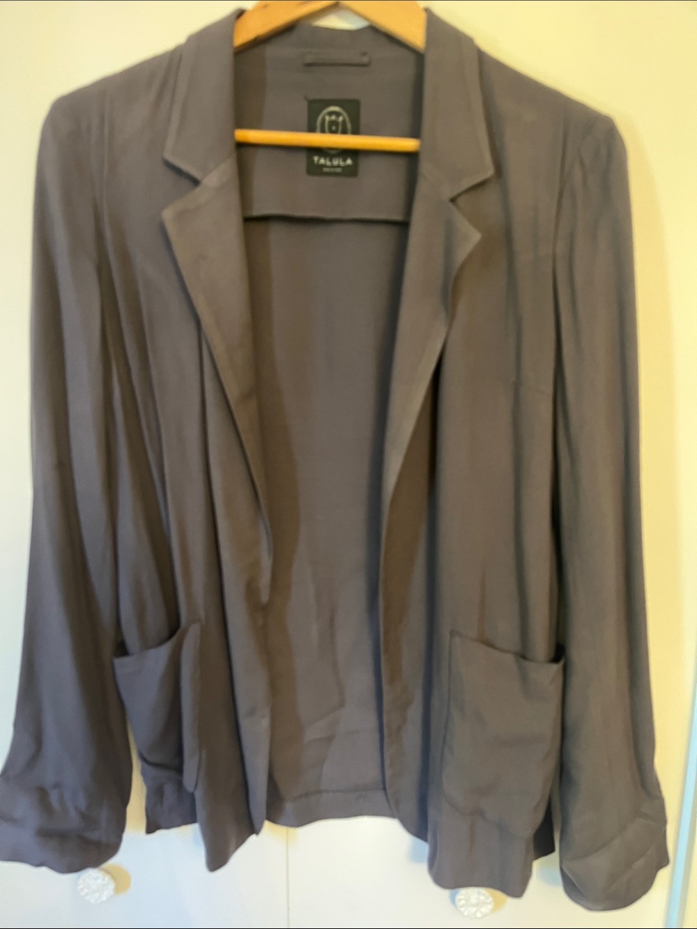 Talula Kent Open-Front Light Gray Draped Blazer